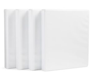 Four white binders stacked