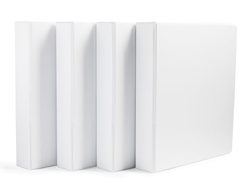 Four white binders stacked