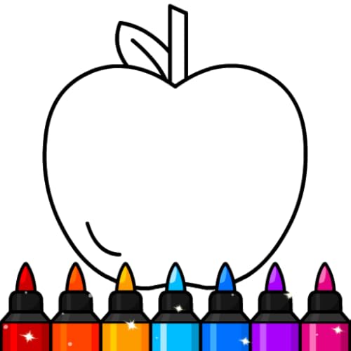 Colorful markers and apple