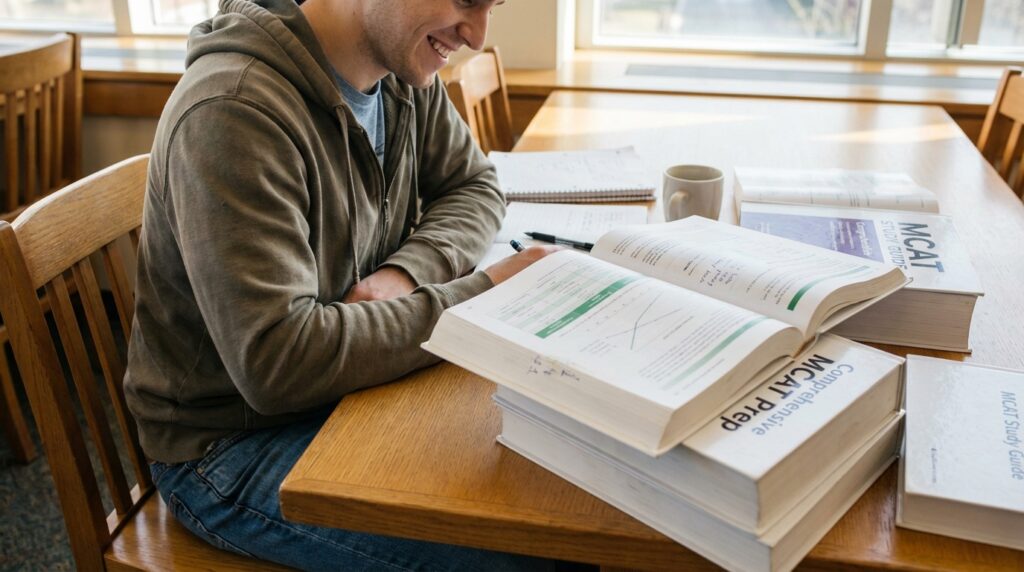 MCAT prep books collection.